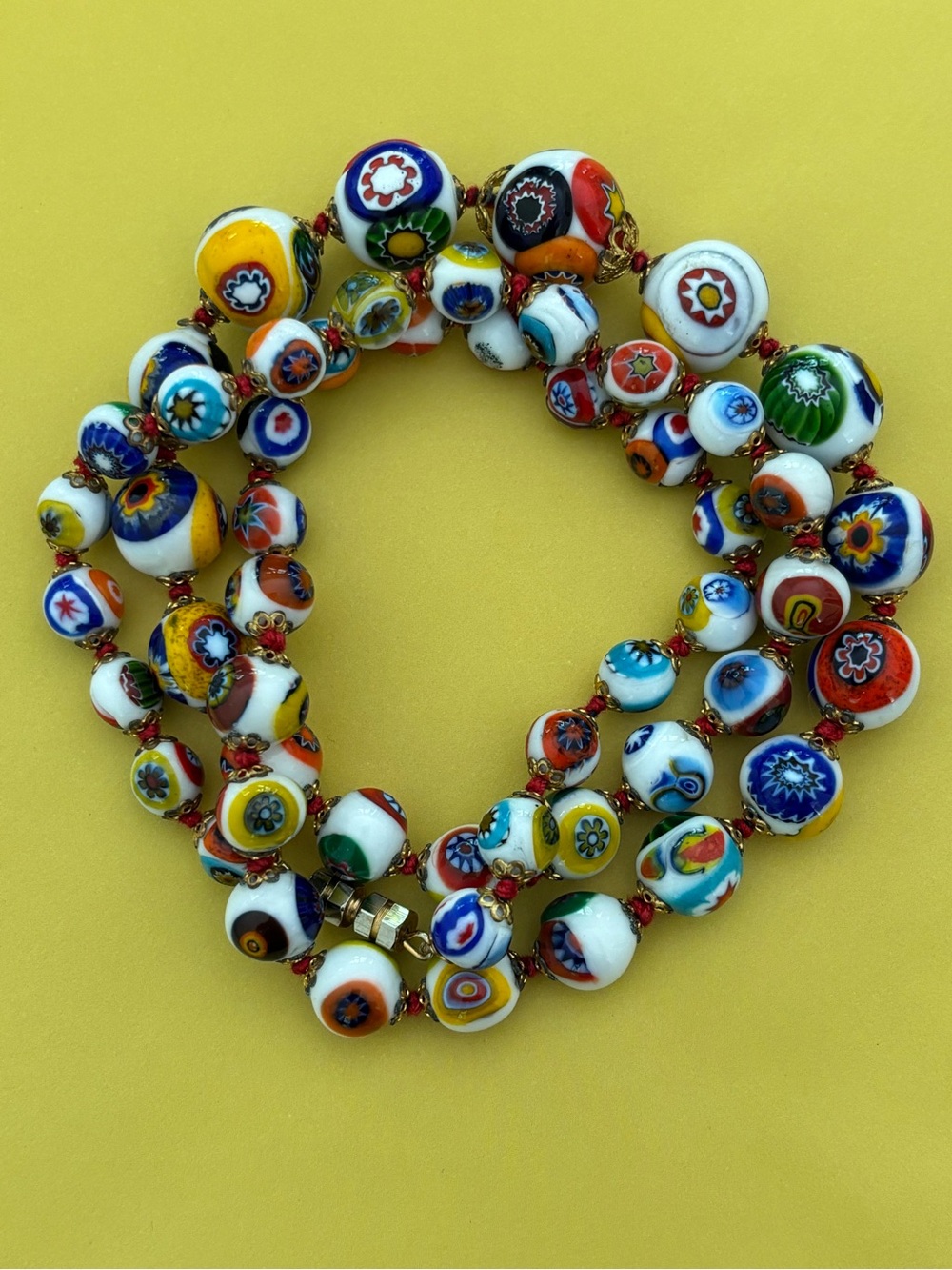 Vintage Multicolor Millefiori Glass Graduated Bead Necklace